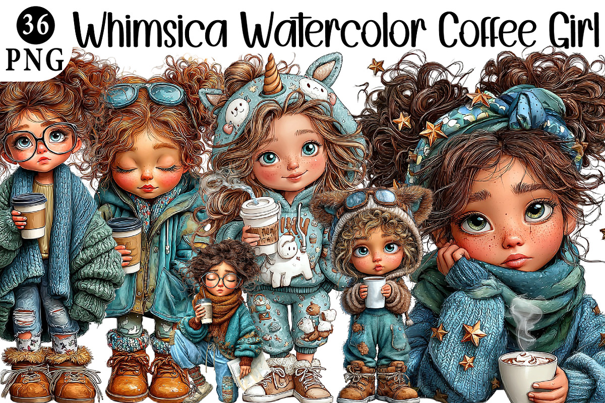 Whimsica Watercolor Coffee Girl Clip, a Person Illustration by Daily.Designs (Photo 1 of 5)