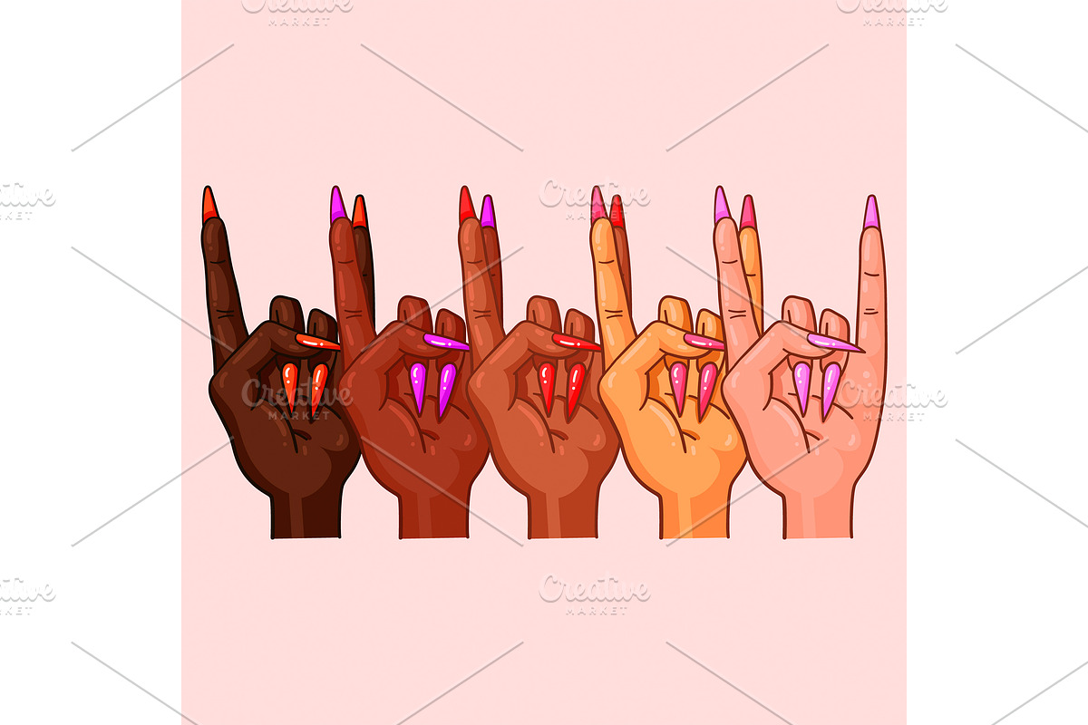 Female Diversity Peace Hands, an Illustration by MISS CHATZ