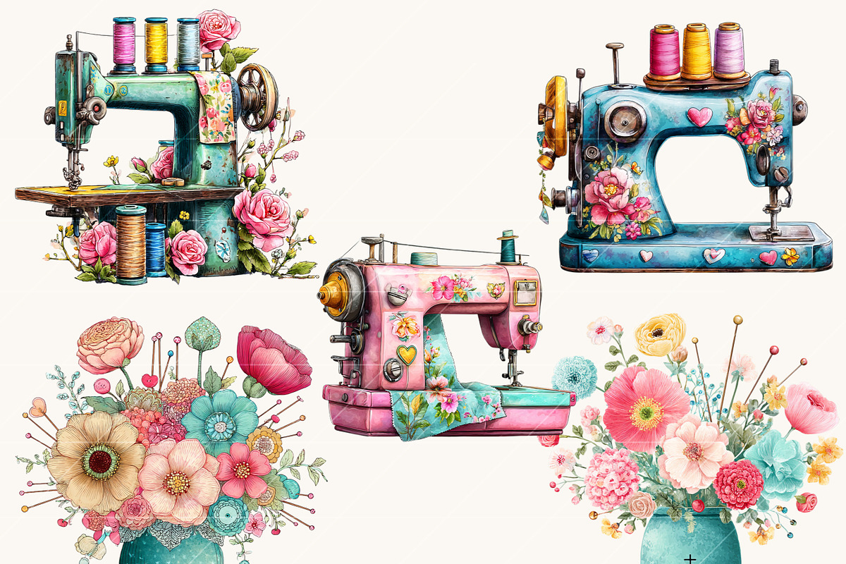 Watercolor Sewing Clipart Bundle, an Object Illustration by BusyDaydesign (Photo 4 of 8)