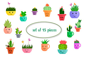 Set Of Cute Cacti.