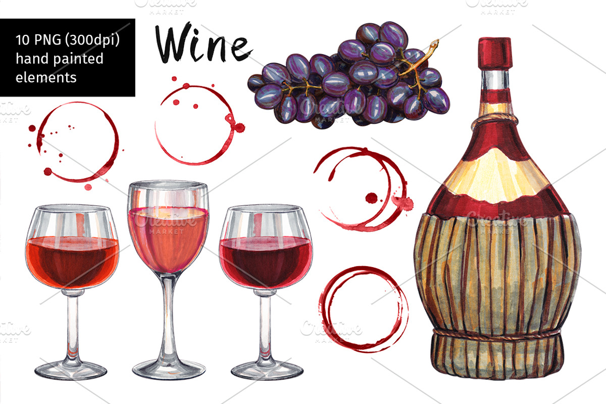Hand drawn wine illustration., a Food Illustration by Lina's store (Photo 2 of 3)