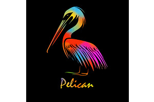 Pelican colored object on black, an Animal Illustration by Nenahliadava Design