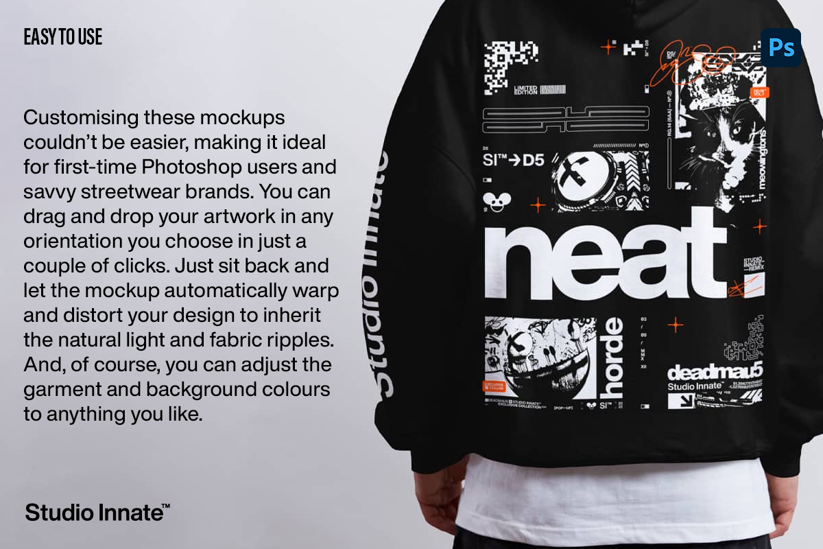 Modelled Boxy Hoodie Mockup, a Hoody Mockup by Studio Innate (Photo 3 of 5)