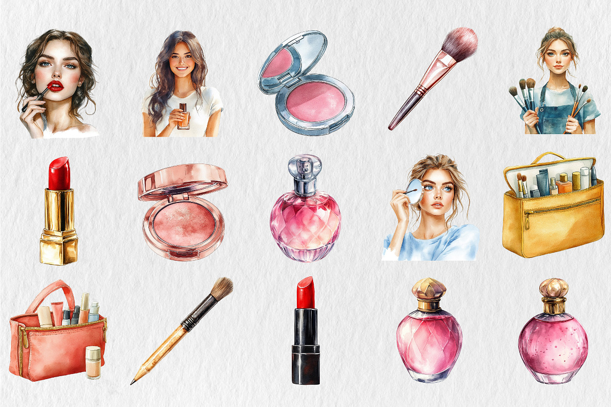 Watercolor Cosmetics Clipart, a Seasonal Illustration by Rose Art (Photo 4 of 4)