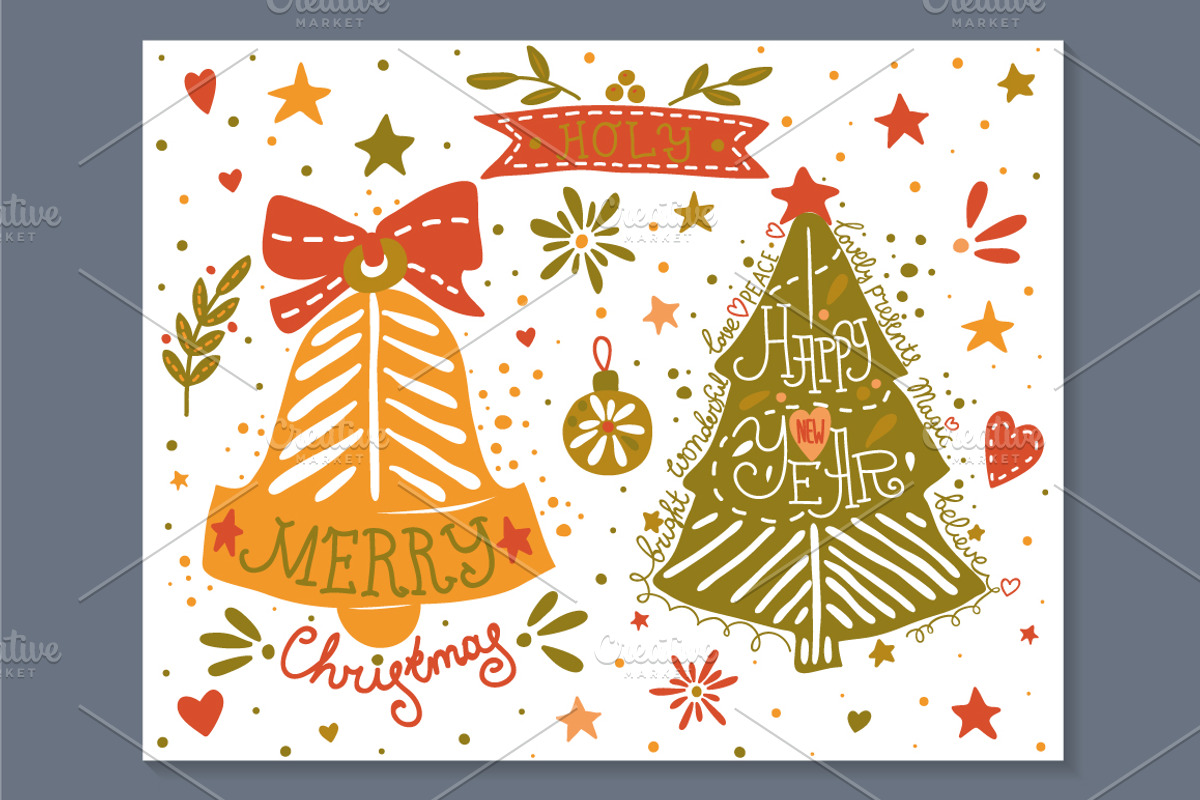 Hand drawn Christmas elements set preview 3