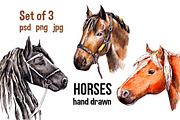 Set of Horses. Hand drawn, an Animal Illustration by lidiya_zayac (Thumbnail 1 of 3)