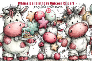 Whimsical Birthday Unicorn Clipart, an Illustration by Dream Creation