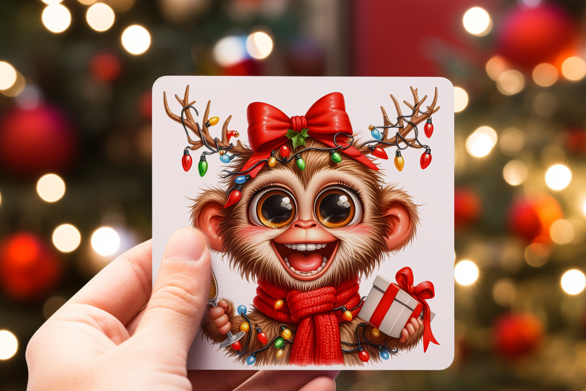 Funny Christmas monkeys clipart, an Animal Illustration by AnetArtStore (Photo 7 of 7)