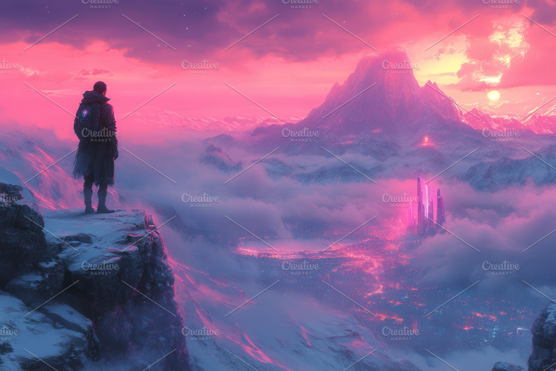 Surreal landscape with a figure over, a Photo by Tanuart