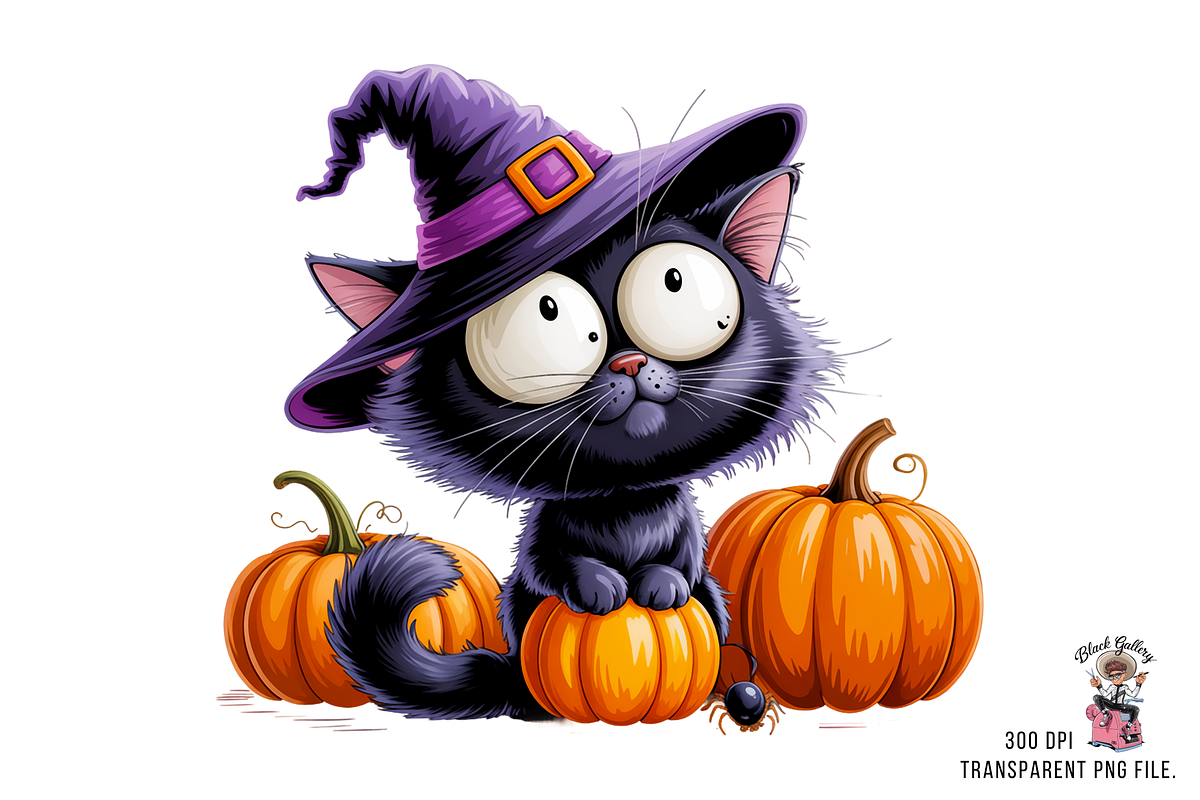Halloween Cat with Witch Hat PNG, a Graphic by Clipart Bloom (Photo 2 of 11)