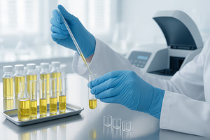 Laboratory scene with gloved scienti, a Photo by Dvoevnore photos