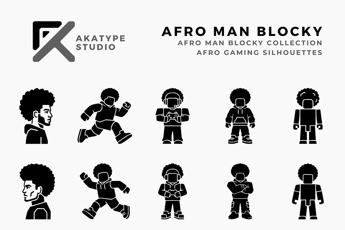 Afro Man Blocky Game Character, a Solid Icon by Akatype Studio (Photo 1 of 3)