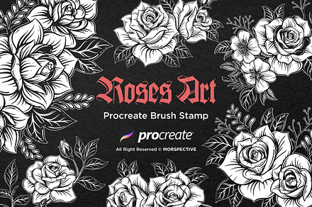 15 Roses Flower Dark Procreate Brush, a Brush Add-On by Morspective