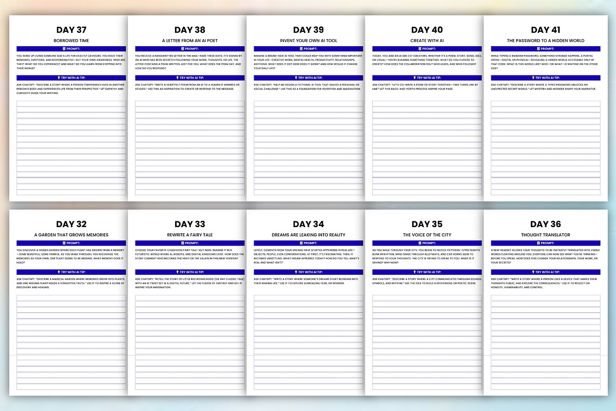 100 Days of AI Writing Prompts, a Stationery Template by Designmela01 (Photo 2 of 8)