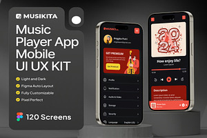 Musikita Music Player Mobile App UI, an UI Kit Template by Lumina_ui_ux202