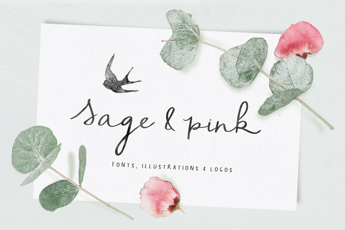 Script Font and Logos - Sage and Pink
