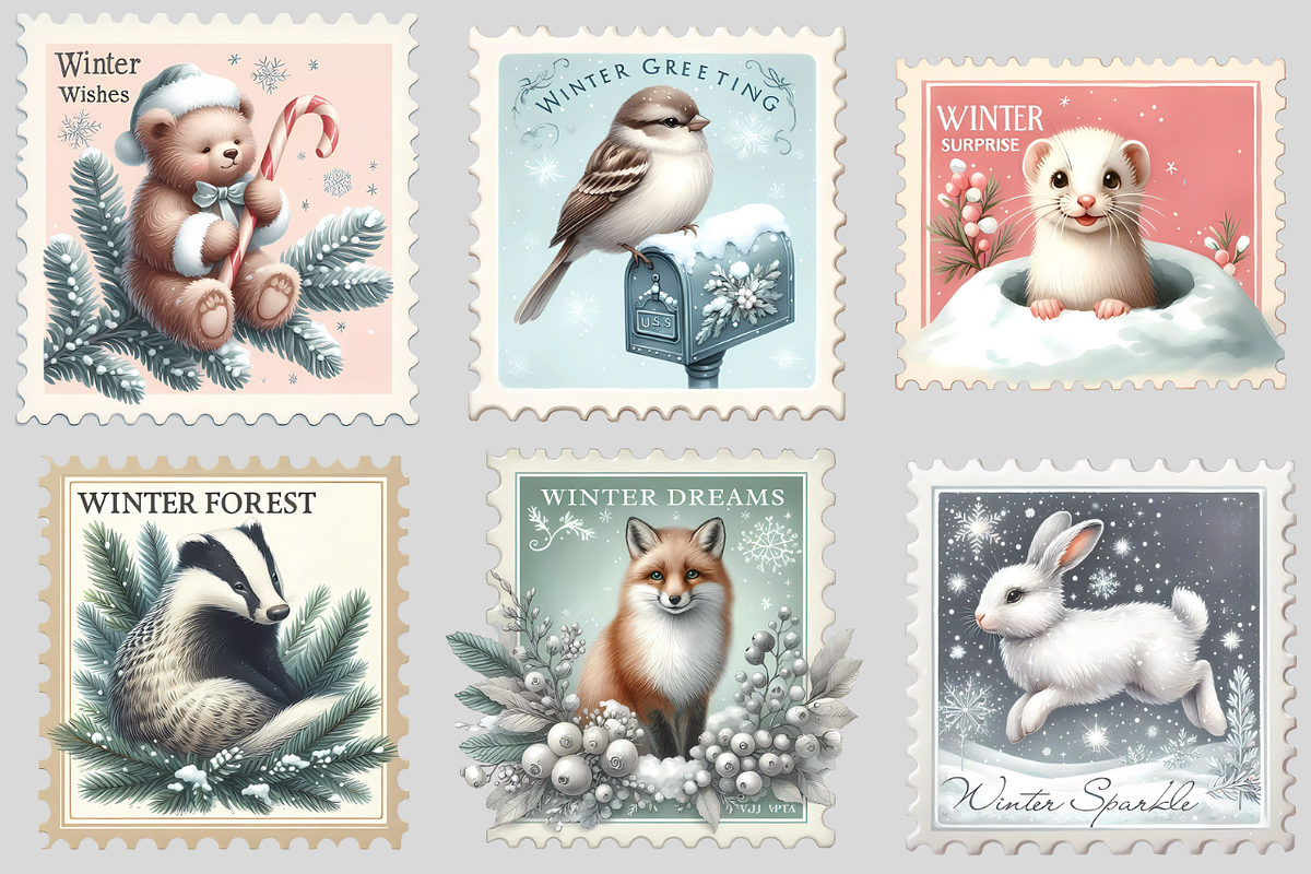 Winter postage stamps, a Seasonal Illustration by AnetArtStore (Photo 4 of 7)