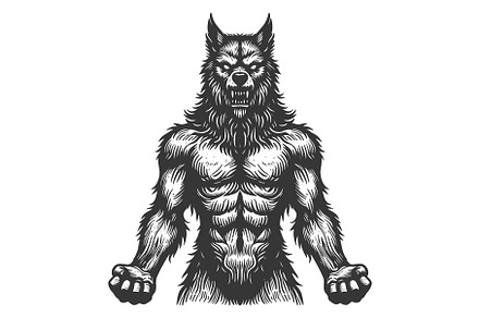 Majestic Werewolf sketch vector, an Animal Illustration by AlexArt