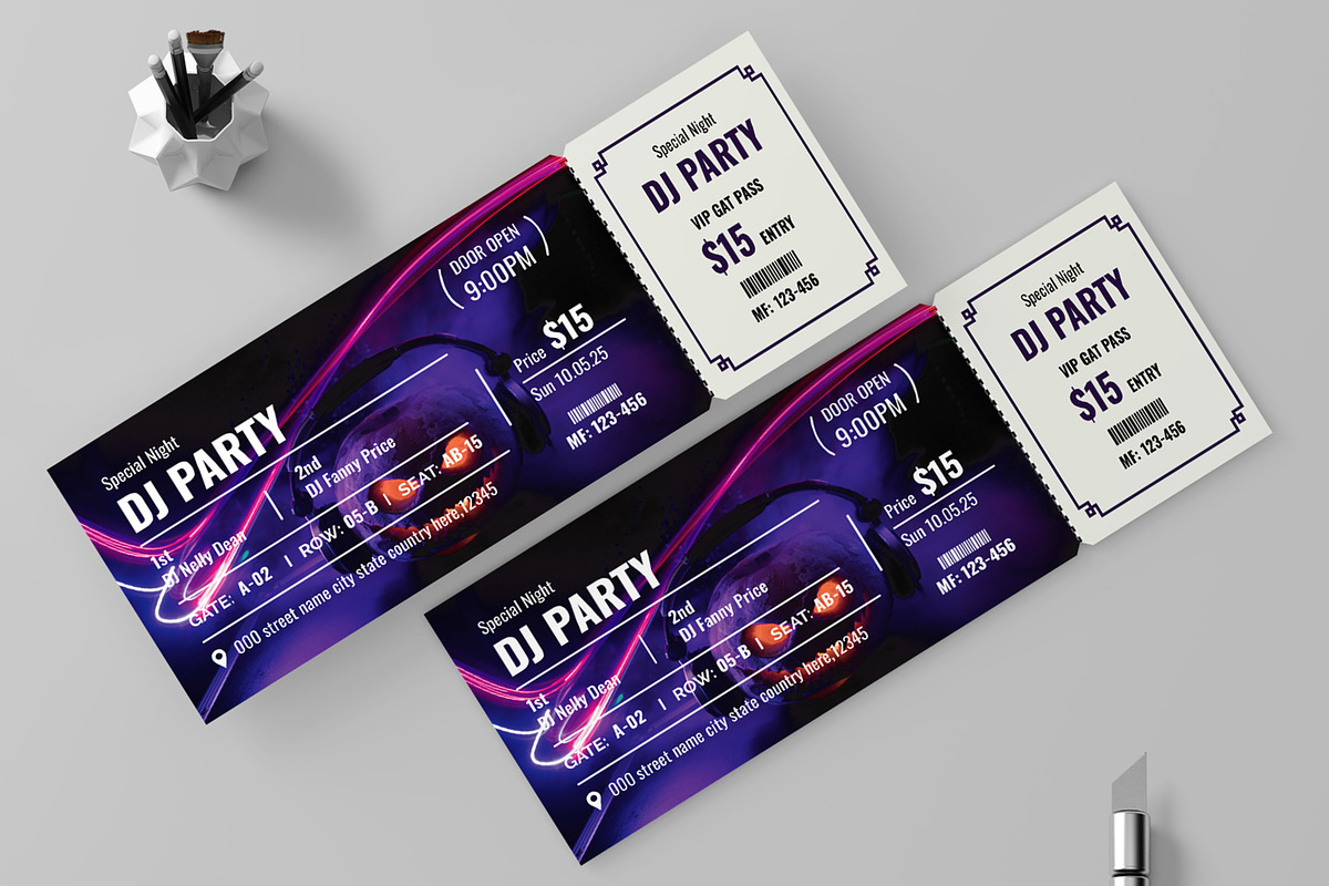 Dj Party Event Ticket Template, a Stationery Template by ContestDesign (Photo 1 of 2)
