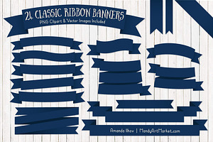 Navy Ribbon Banner Clipart, an Illustration by Amanda Ilkov