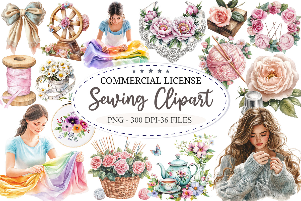 Watercolor Sewing Clipart Bundle, a Seasonal Illustration by designcity5 (Photo 1 of 5)