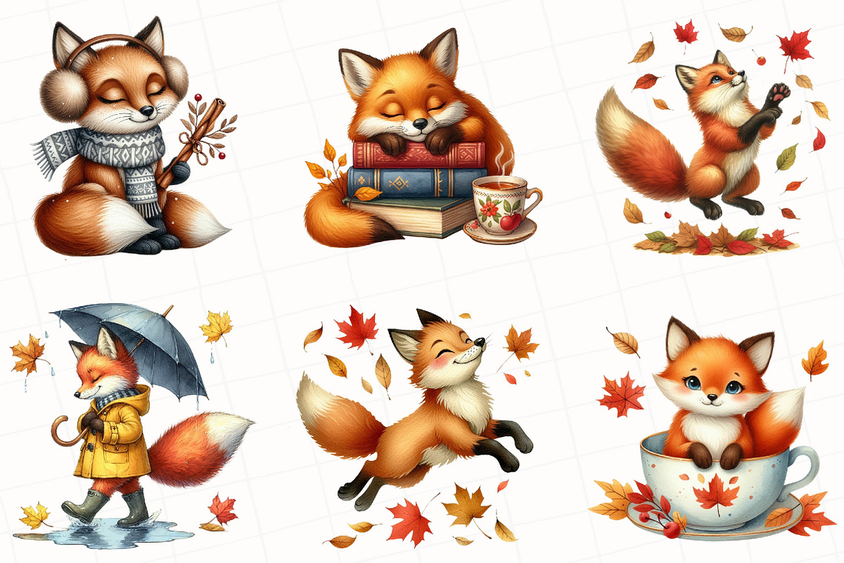 Watercolor Autumn Fox Clipart, an Illustration by OK Design (Photo 5 of 5)