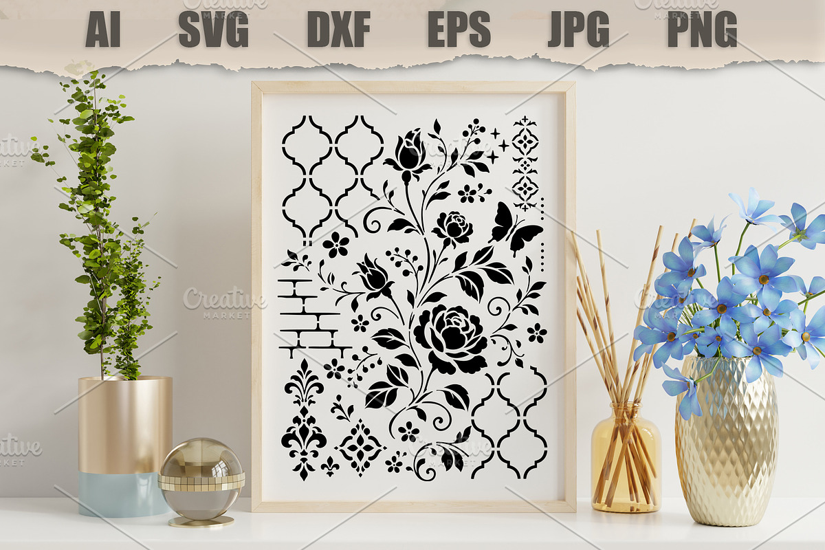 Stencil Floral Rose Ornament, an Object Illustration by MARYCRAFTIRIA (Photo 3 of 3)