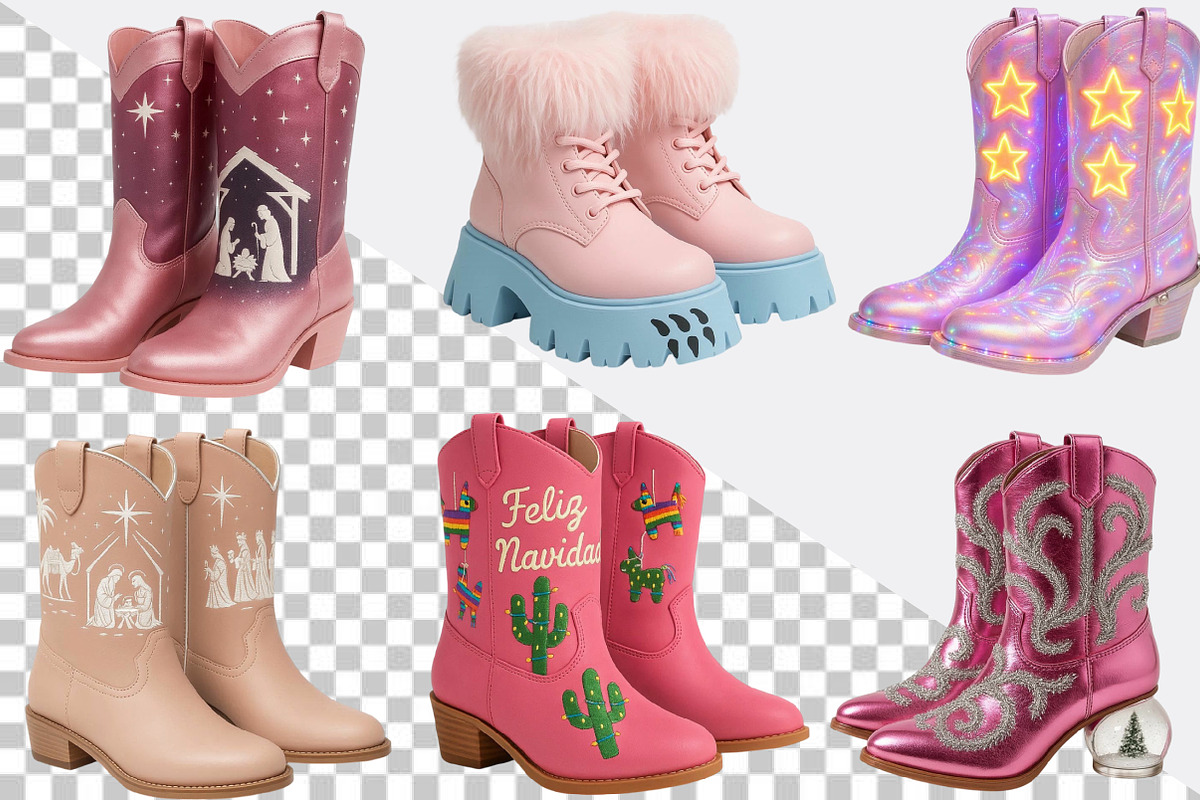 Christmas Pink Cowboy Boots Clipart, an Illustration by SVGArt (Photo 6 of 8)