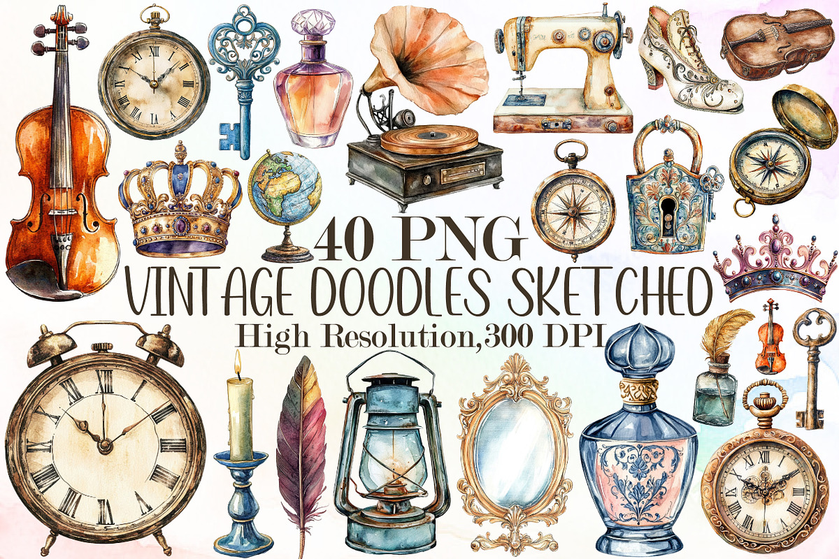 Vintage Doodles Sketched Clipart Set, an Illustration by Sublimation Artist (Photo 1 of 6)