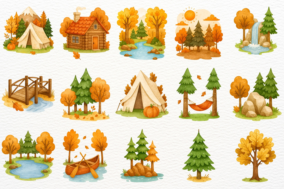 Fall Camping Clipart Woodland Animal, a Seasonal Illustration by SugarCloudStudioArt (Photo 4 of 10)