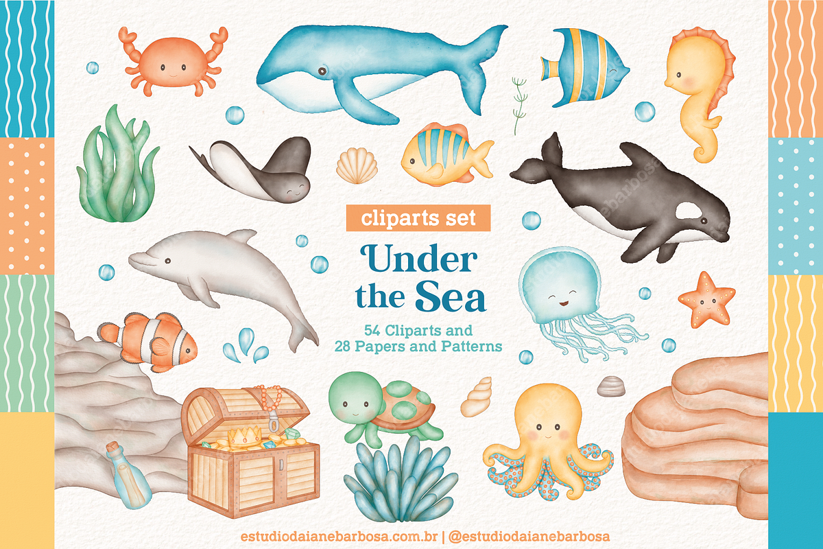 Under the Sea - Cliparts Set, an Illustration by Estudio Daiane Barbosa (Photo 1 of 10)