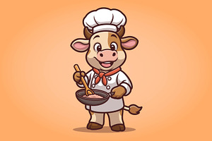 Cartoon Cow Chef Cute Kitchen Charac, an Animal Illustration by Gumrega Studio