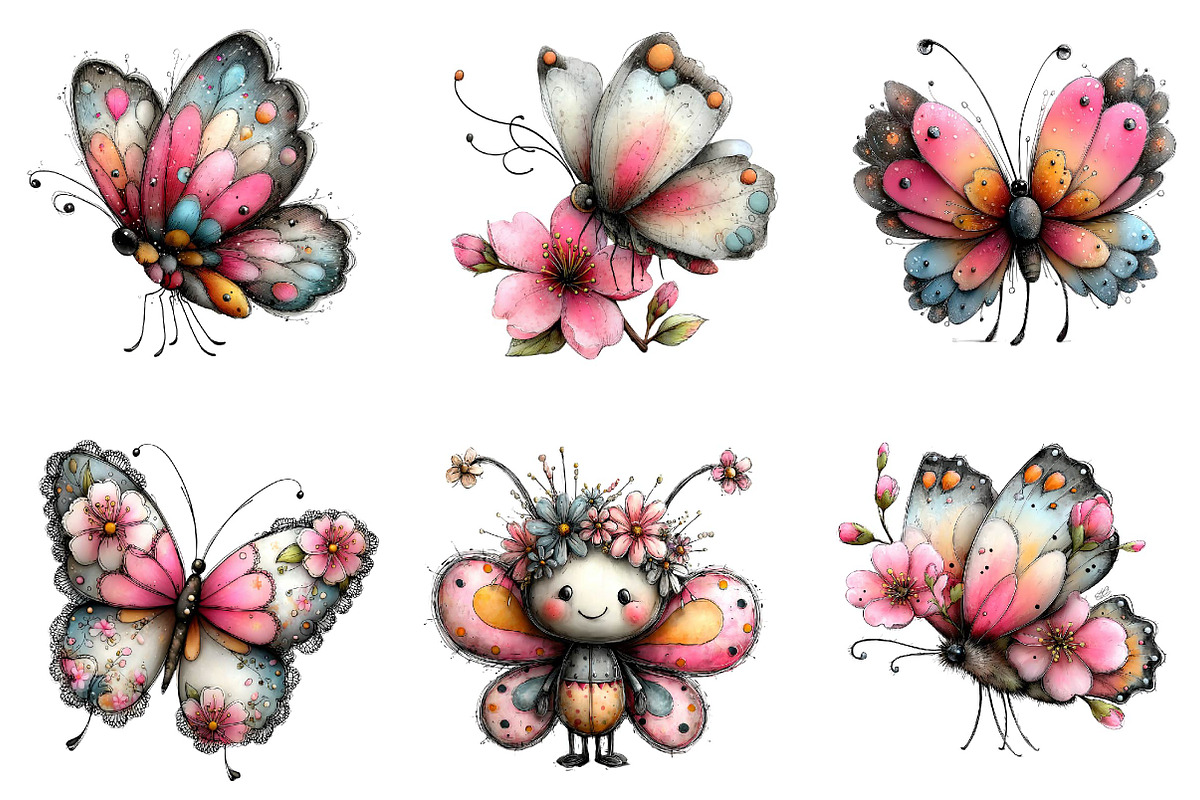 Whimsical spring Butterfly Clipart, an Illustration by CreationArt (Photo 6 of 7)