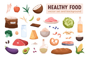 Healthy food set + frame background, a Food Illustration by Good Studio