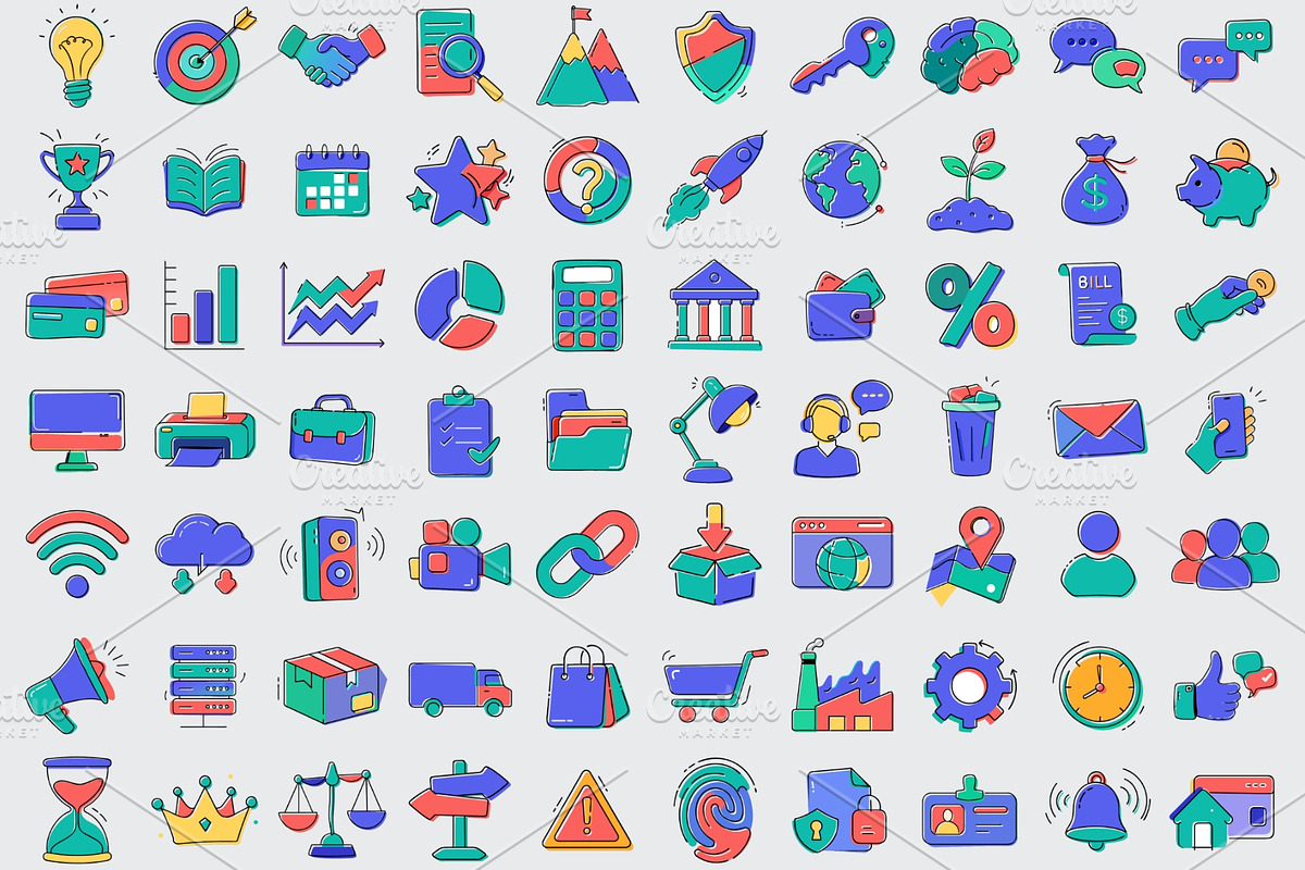 100 Offset Doodle Business SVG Icons, an Icon by Palleon (Photo 2 of 2)