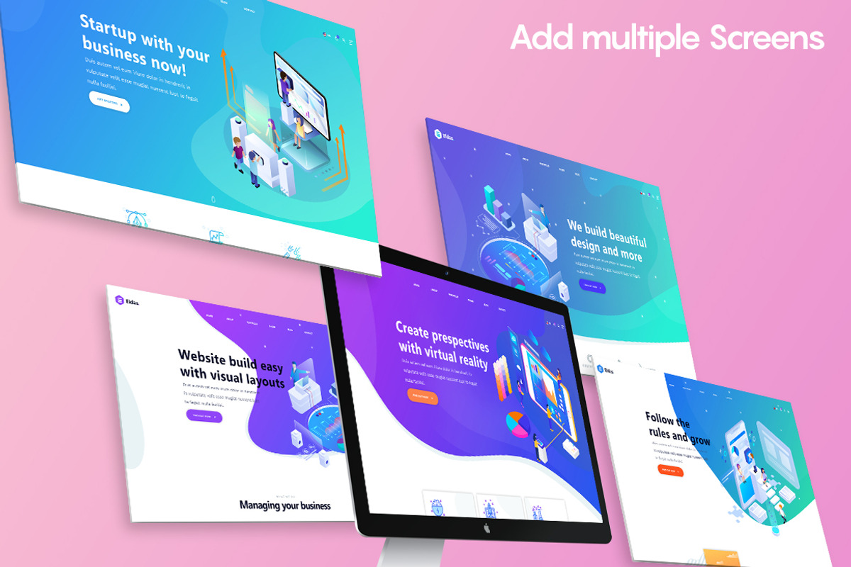 Perspective Wireframe Screens Mockup, a Product Mockup by KL-Webmedia