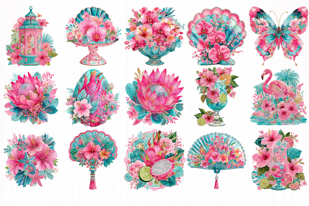 Pink Tropical Flower Graphic Clipart, an Object Illustration by DreamCafeArt (Photo 4 of 6)