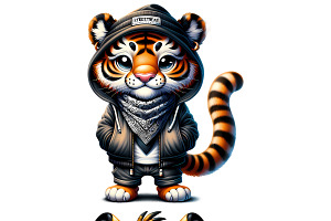 Streetwear Tiger Clipart PNG Set