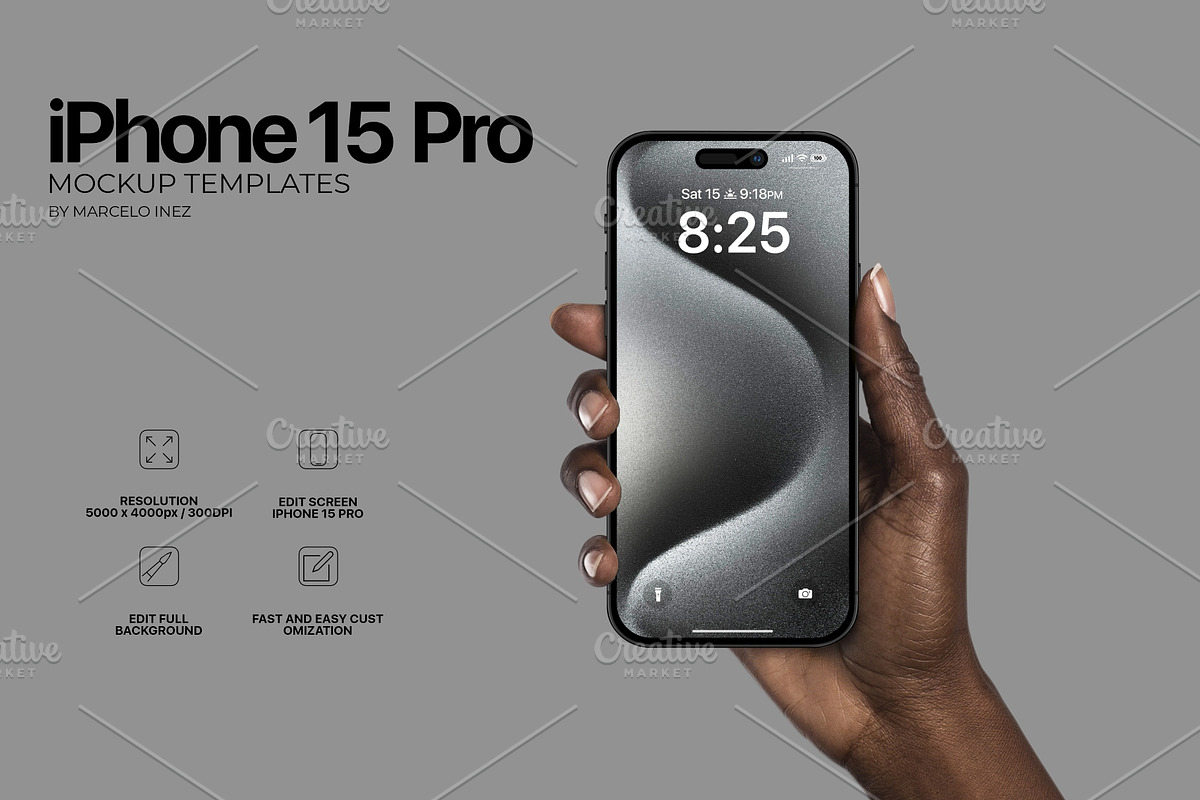 iPhone 15 Pro in Hand Mockup, an iPhone Mockup by Marcelo Inez