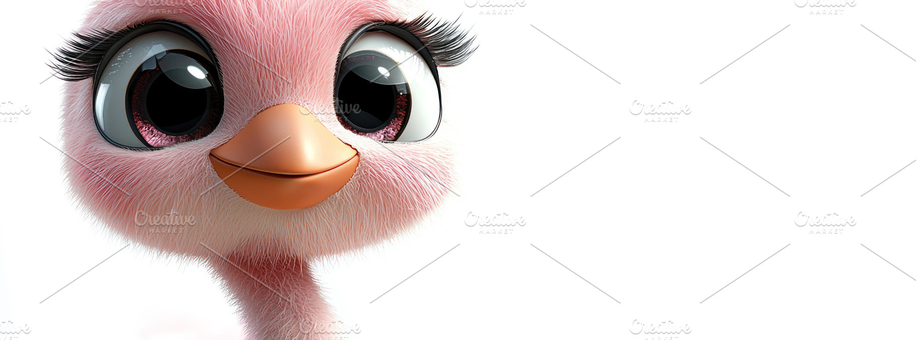 Close-up of cute pink cartoon bird face with large shiny eyes, l, an Animal Photo by José Manuel Gelpi