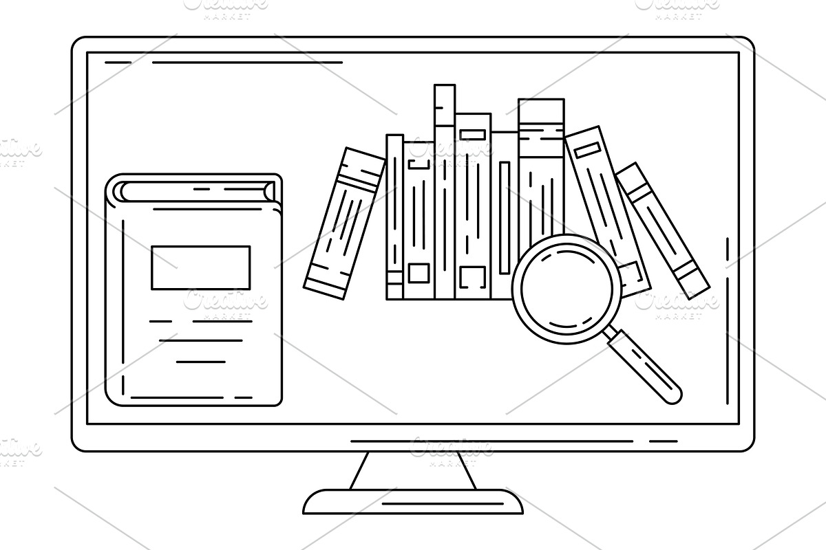 Monitor with books., an Education Illustration by incomible