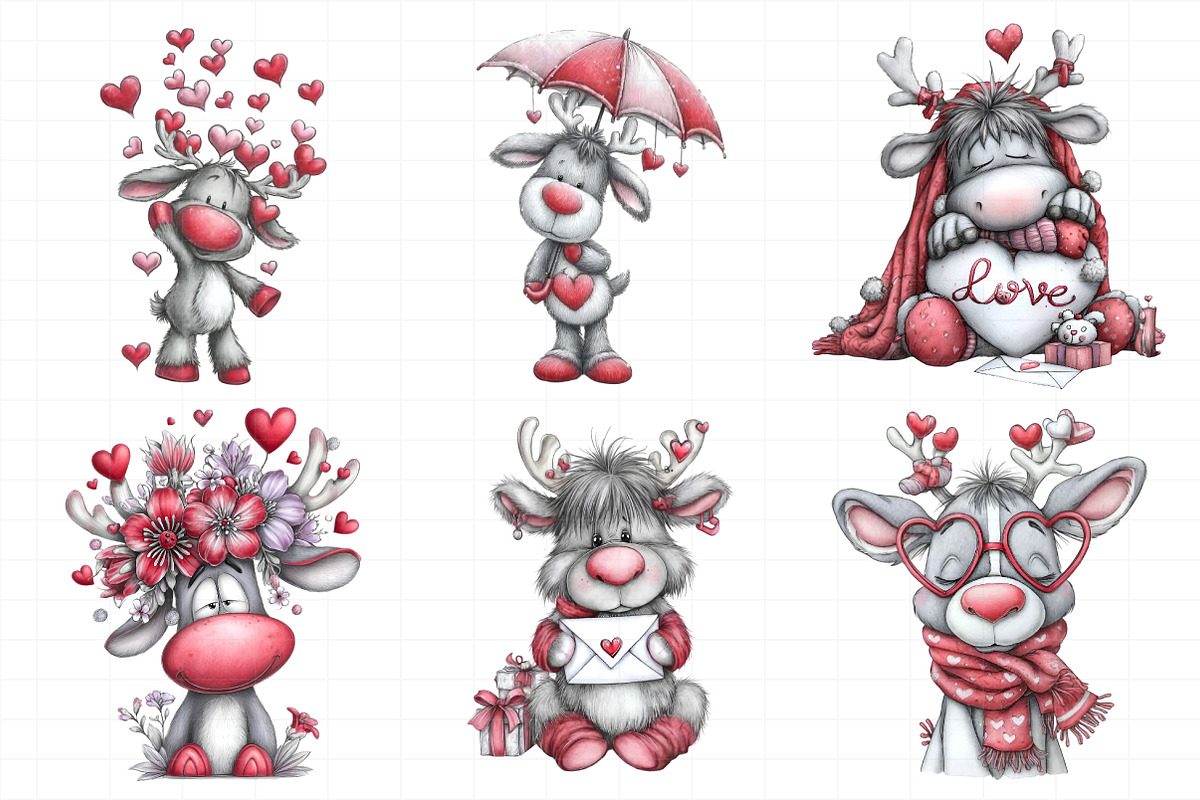 Valentines Day Reindeer Clipart, an Illustration by Daily.Designs (Photo 3 of 5)