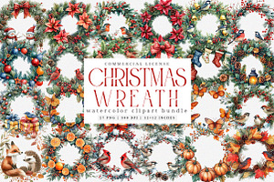 Watercolor Christmas Wreath Clipart, an Illustration by SinaCreation