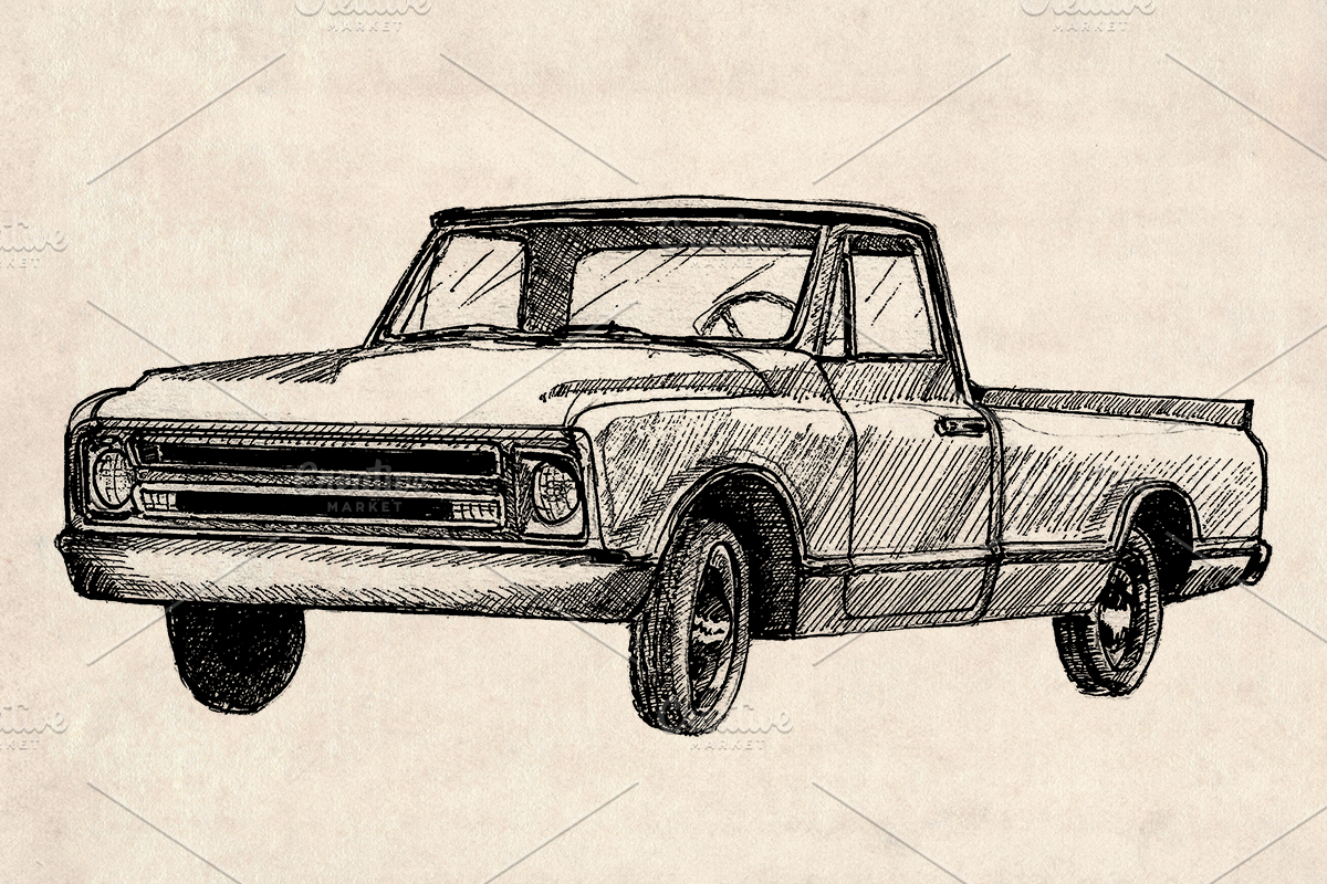 American Classic Car Pickup Drawings, an Illustration by Doggy Days (Photo 4 of 9)
