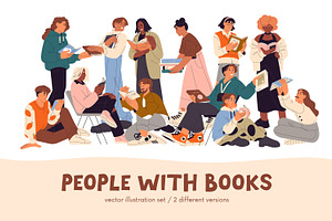 People with books. Readers set, a Person Illustration by PaperTrident