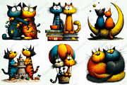 Quirky Cats Friendship Clipart, an Illustration by Creative Art (Thumbnail 3 of 10)