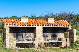 Double outdoor brick barbecue in, an Architecture Photo by Illustrations&photos
