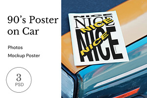 Poster on Retro Car Realistic Mockup