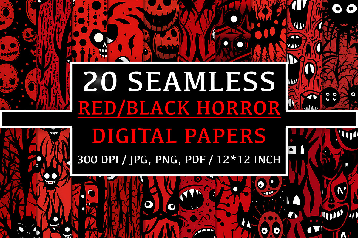 20 Seamless Red and Black Horror Set, a Pattern Graphic by Nordic Design (Photo 1 of 9)