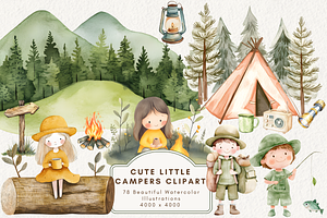 Cute Little Campers Clipart, an Illustration by NadiaTheronArt